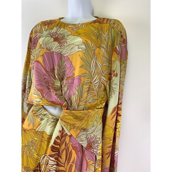 Topshop Tropical Floral Cut Out Midi Dress Flowy Occassion Multi Yellow Pink 10 - Picture 4 of 16